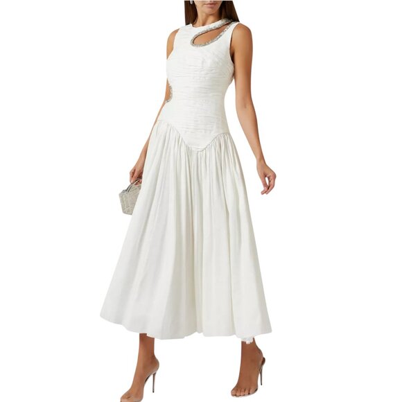 Aje Jolie Asymmetric Cutout Linen-blend Dress Size S/XS NEW - Picture 2 of 13